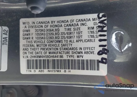 2013 Honda Cr-V Ex z USA, uszkodzony, nr VIN 2HKRM4H59DH644186